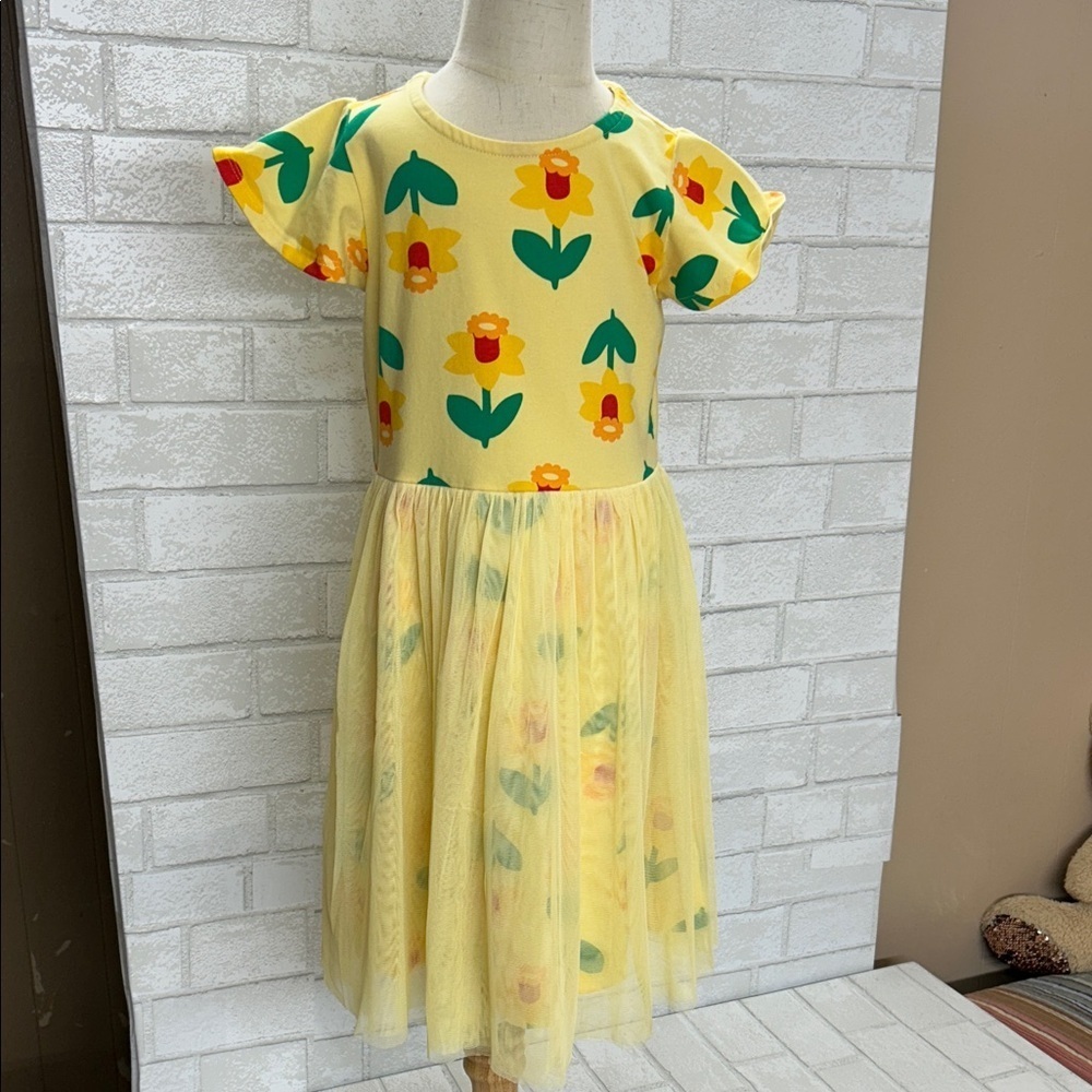 Yellow Floral Dress with Ruffled Sleeves